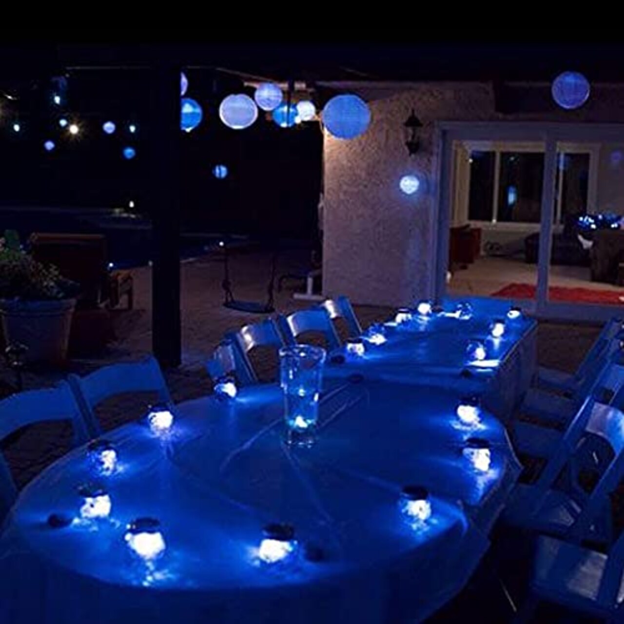 Non-Blinking Water Proof LED Mini Light Light up Paper Lanterns,Balloons,or Vase for Birthday Party or Wedding Decoration (Blue, Pack of 24)